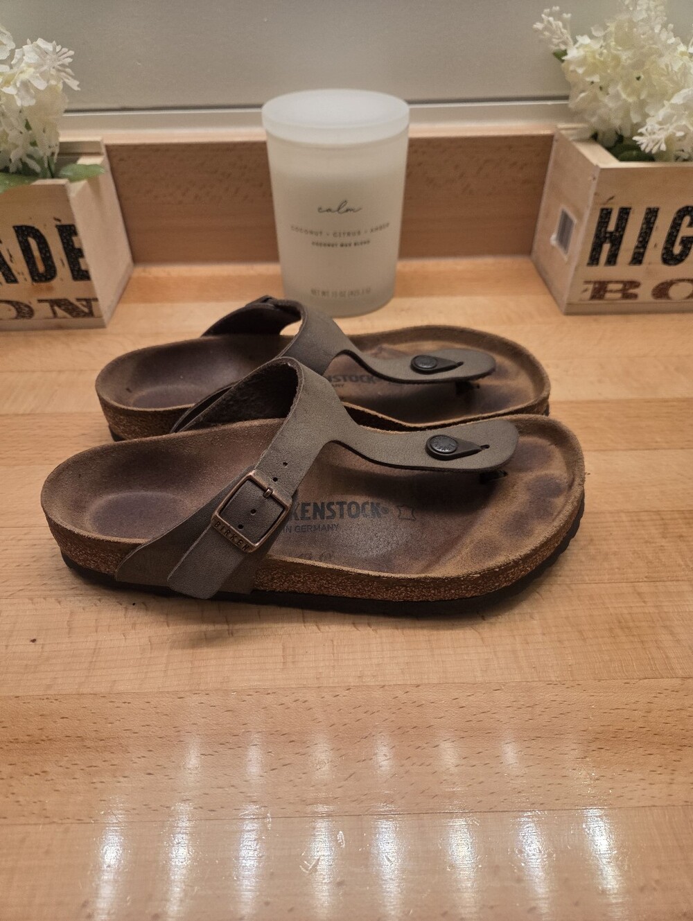 Birkenstock Gizeh Thong Sandals Mocha Brown Birko-Flor Womens Size EU 38